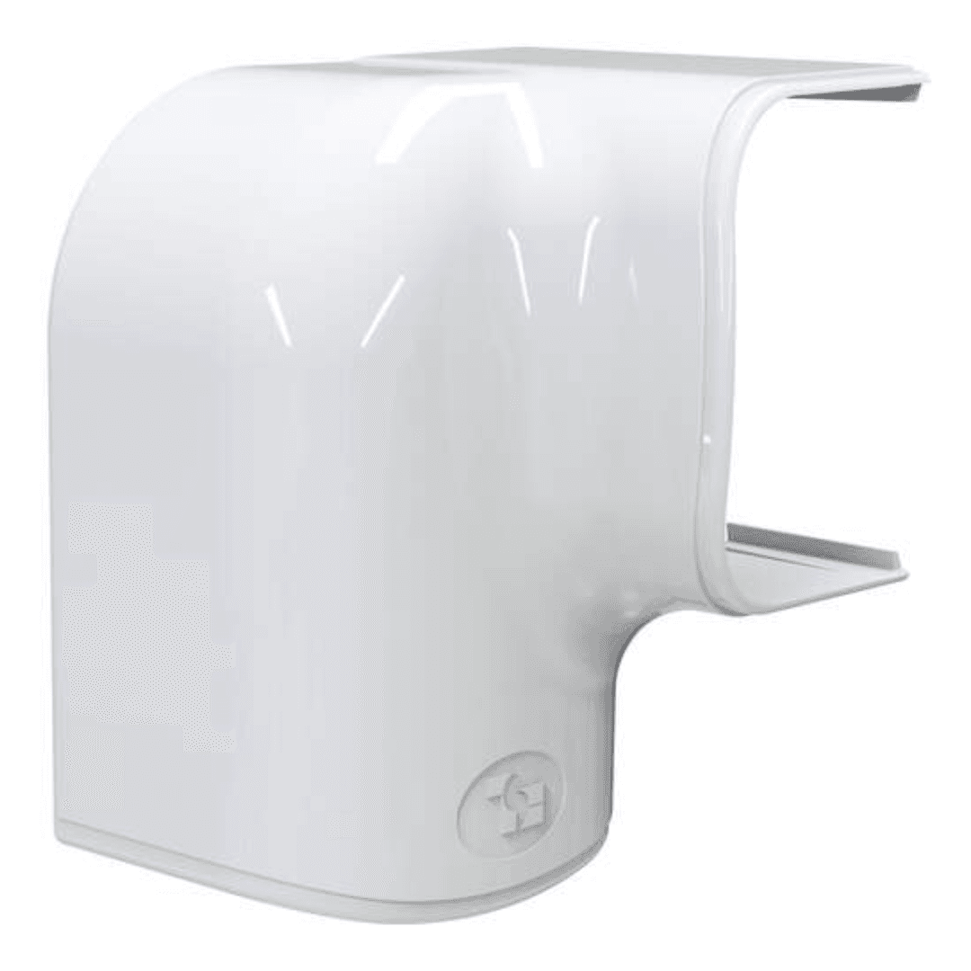 99ts1108 Tecnosystemi Optima rechter bocht verticaal_horizontaal MRD62 Zuiverwit RAL9010 Optima leidinggoot rechtsdraaiende bocht 90gr. MRD62 wit - Afbeelding 1