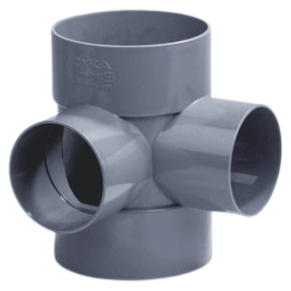 PVC Dubbel T-stuk haaks 110x75mm 4x lijmmof 90° grijs H=17cm